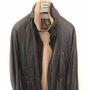 Loro Piana Black Leather Jacket Cashmere Lined